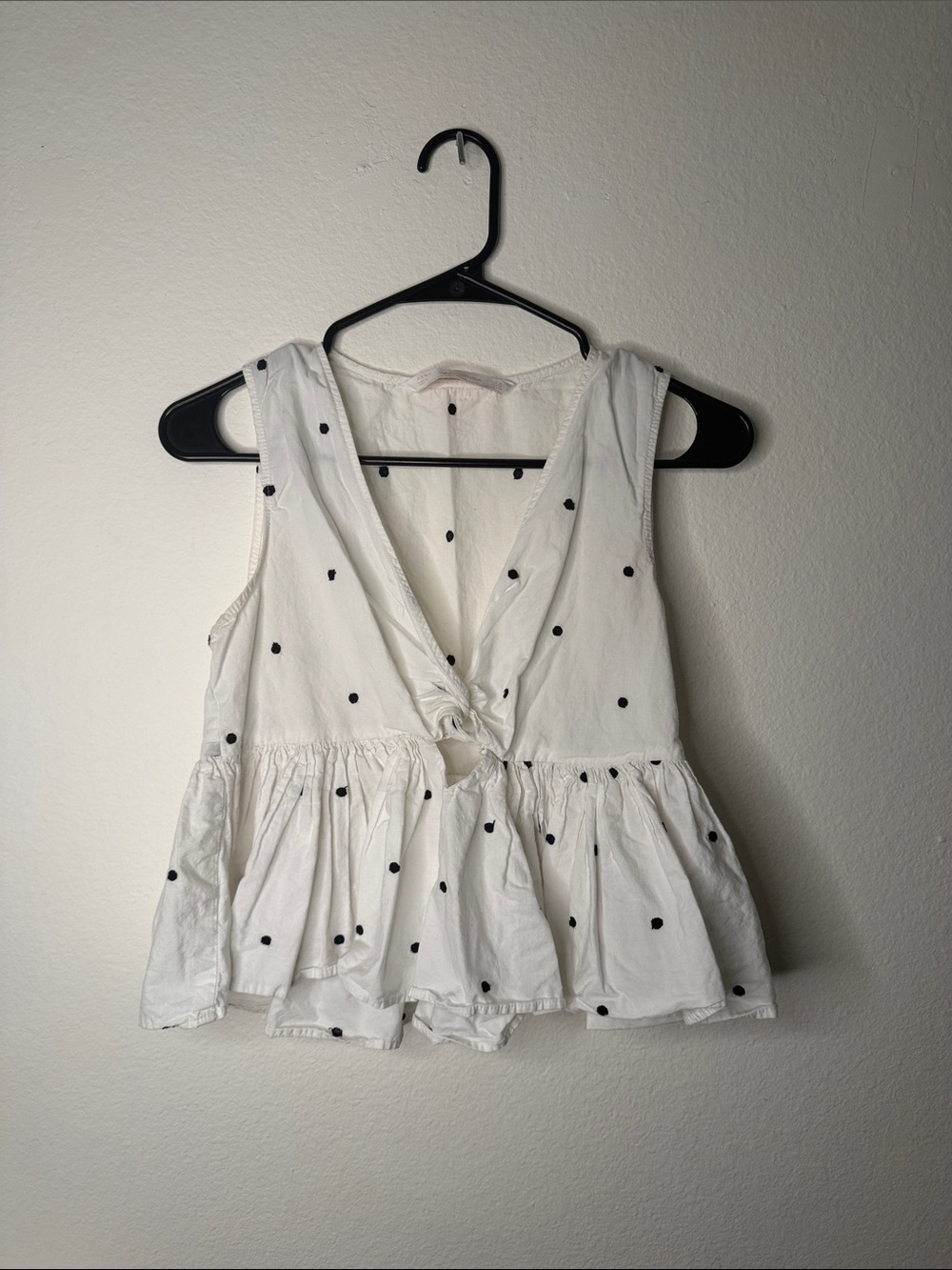 White Polka Dot Tie-Front Peplum Camisole